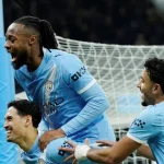 Manchester city celebrating their win. (photo credit: Goal media )