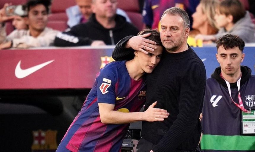 Gavi and hansi flick (photo credit: Fabrizio Romano media)