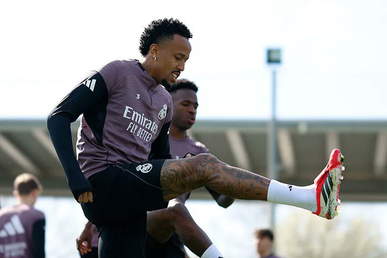 Éder Militão, again training with Real Madrid (photo credit: Fabrizio Romano via x)