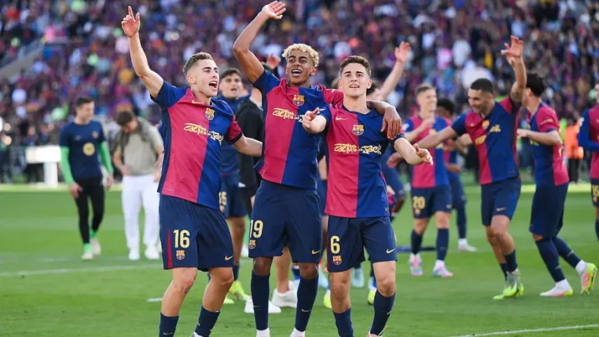 barcelona celebrating a goal. (photo credit: BBC sport media)