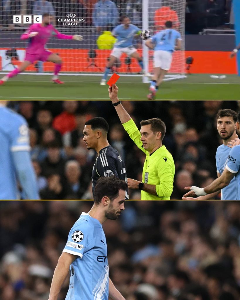 BERNARDO SILVA SENT OFF AFTER GOAL-LINE HANDBALL - Photo Credit : Match of the Day, X