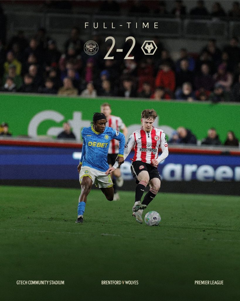 Brentford 2-2 with Wolves - Photo Credit : Brentford FC, X
