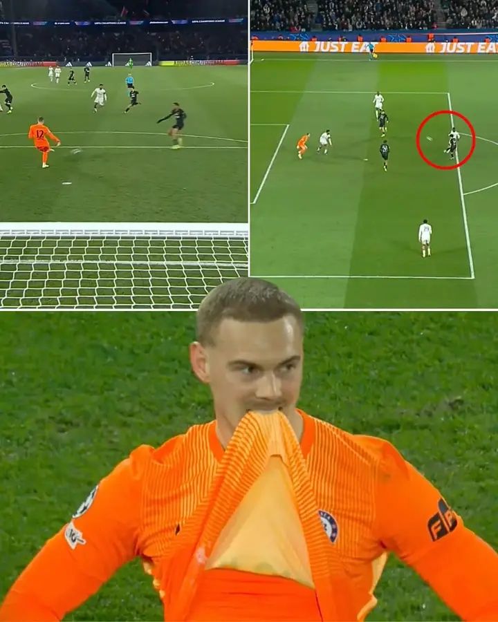 Chelsea goalkeeper Filip Jörgensen making mistakes against psg in chelsea 5-2 loss - Photo Credit : FC Chelsea news, Facebook