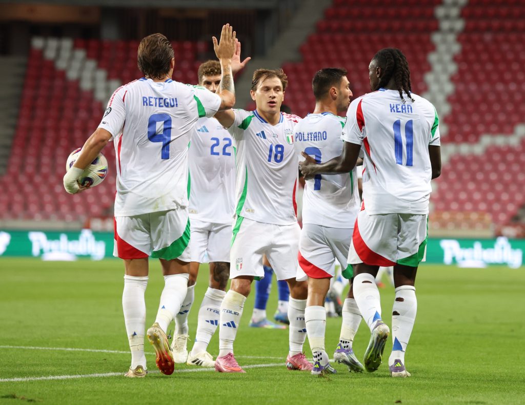 Italy National Team players Celebrate after scoring against Isreal(Photo Credit: Italy football via X)