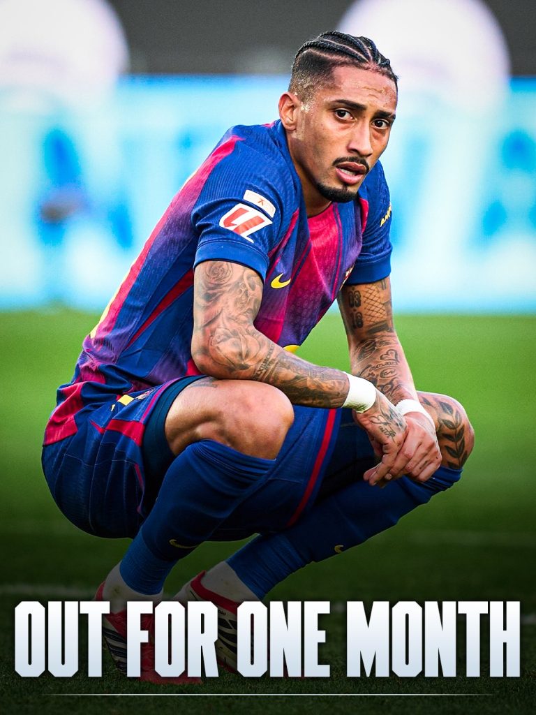 Raphinha set to be out for 4 weeks to 5 weeks with muscle injury- Photo credit: Fabrizio Romano via X