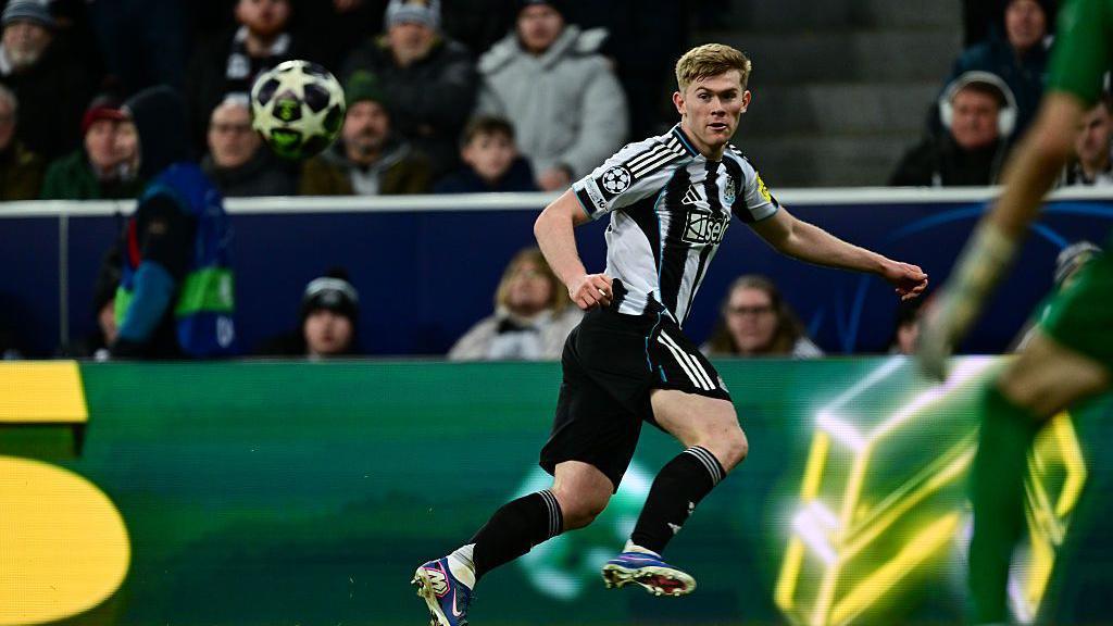 Lewis Hall during barca vs newcastle second leg in 25:26 champions league round of 16 - Photo Credit : BBC