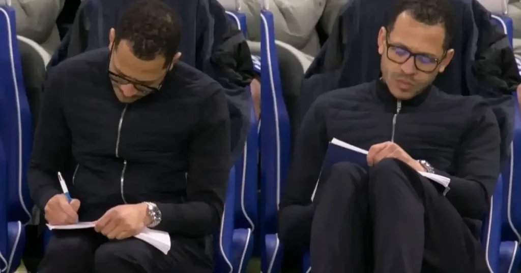 Liam Rosenior Sitting down and writing - Photo Credit : Tribuna