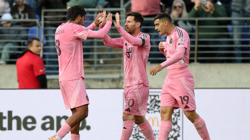 Lionel Messi Celeberating after scoring after during Inter Miami 2-1 win over D.C. United - Photo Credit : ESPN