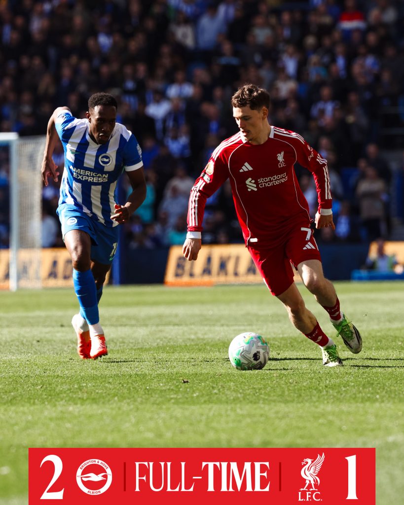 Liverpool recently lost 2–1 away to Brighton & Hove Albion - Photo Credit : Liverpool, X