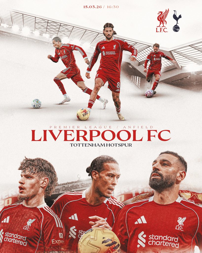 Liverpool will be facing Spurs in epl match day 30 today, Sunday 15th March 2026 - Photo Credit : Liverpool, X