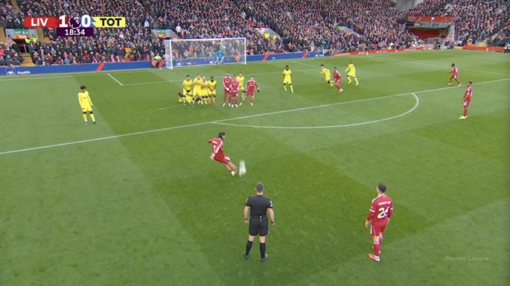 Liverpool's Dominik Szoboszlai celebrates scores first goal in liverpool 1-1 draw with Spurs through a freekick - Photo Credit : Beyond the Match, Facebook