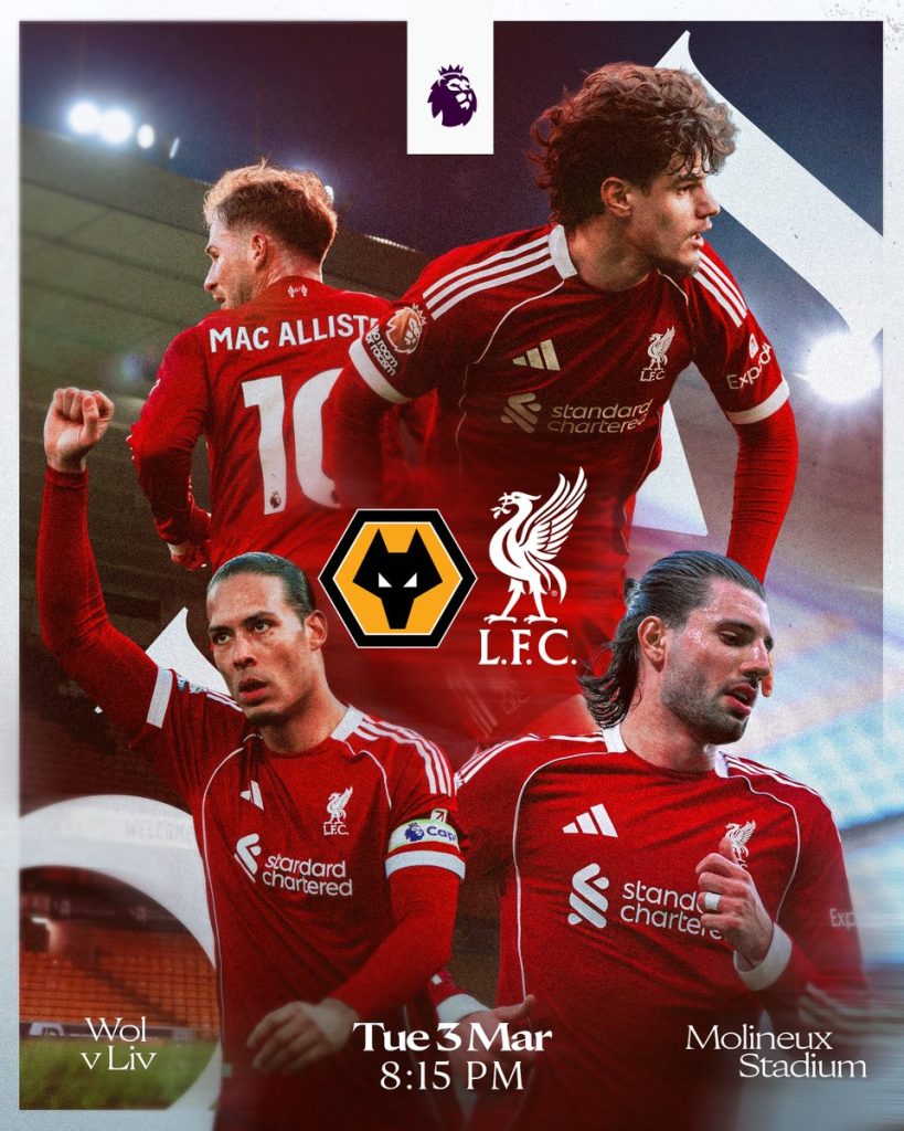 Matchday at Molineux, as Liverpool make the trip to Wolves in the Premier League - Photo Credit : Liverpool, X