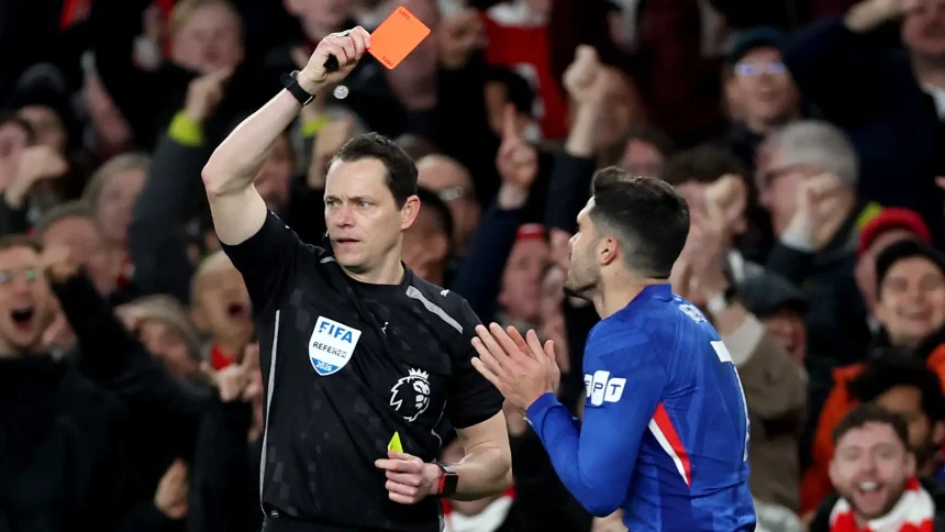 Netro Recieves a Red card in chelsea 2-1 loss to Arsenal - Photo Credit : Goal