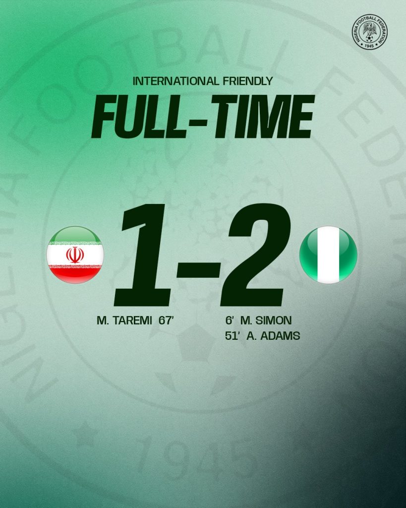 Nigeria Beat Iran 2-1 in International Friendly - Photo Credit : Super Eagles, X