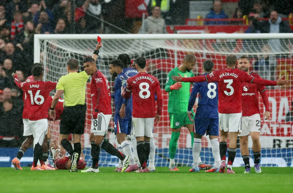 Robert Sanchez recieve red card against manchester united - Photo Credit : The sun
