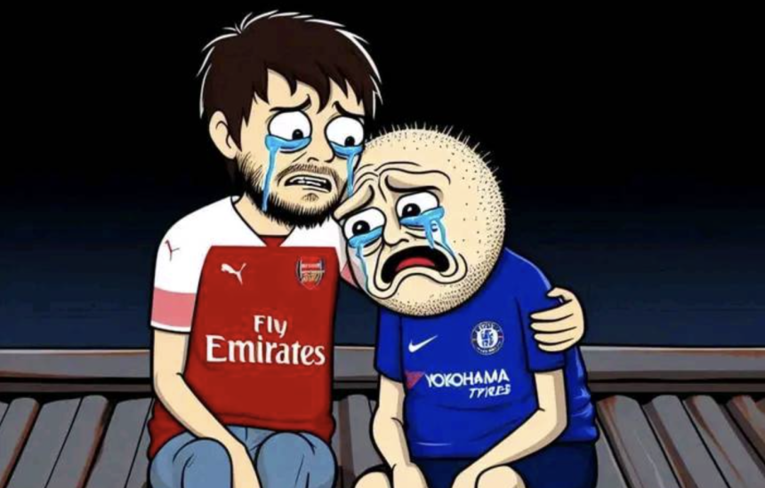 Cartoon Arsenal’s consoling Chesea while both are crying - Photo Credit : Fungaro Kiden