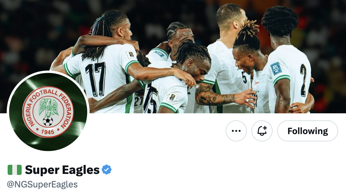 Nigerian Super Eagles X handle - Photo Credit : Super Eagles, X
