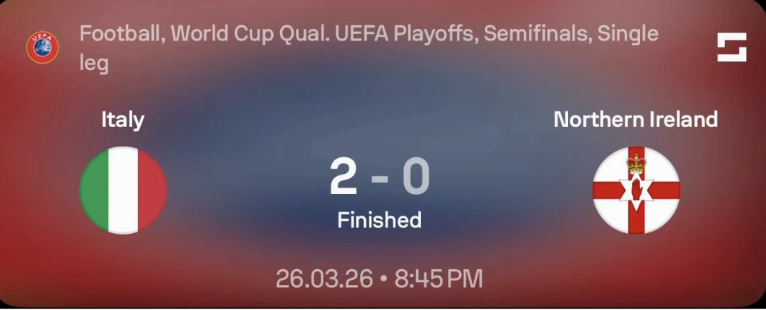 UEFA World Cup qualification playoffs semi-final, Italy secured a 2–0 victory over Northern Ireland on Thursday, March 26, 2026 - Photo Credit : Softfootball Media