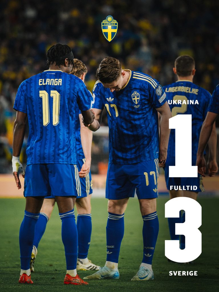 Viktor Gyökeres represending Sweden in 3:1 against Ukraine wordlcup qualification playoffs - Photo Credit : Svensk Fotboll