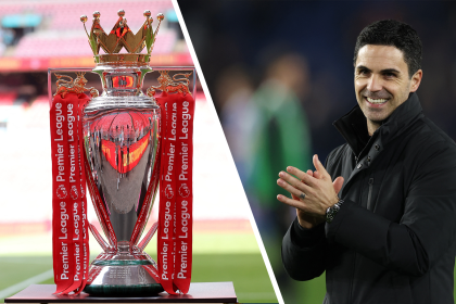 The english premier League trophy and Arsenal Manager Mikel Arteta - Beinsports
