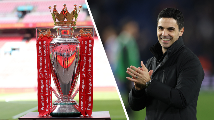 The english premier League trophy and Arsenal Manager Mikel Arteta - Beinsports