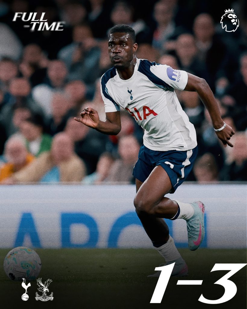 Tottenham 1-3 Crystal Palace- Micky van de Ven red card - Photo Credit : Tottenham, X