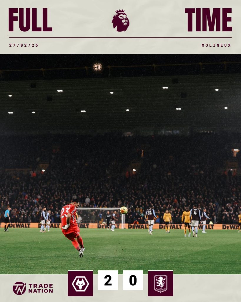 Wolves defeat Aston villa 2-0 - Photo Credit : Astton Villa, X