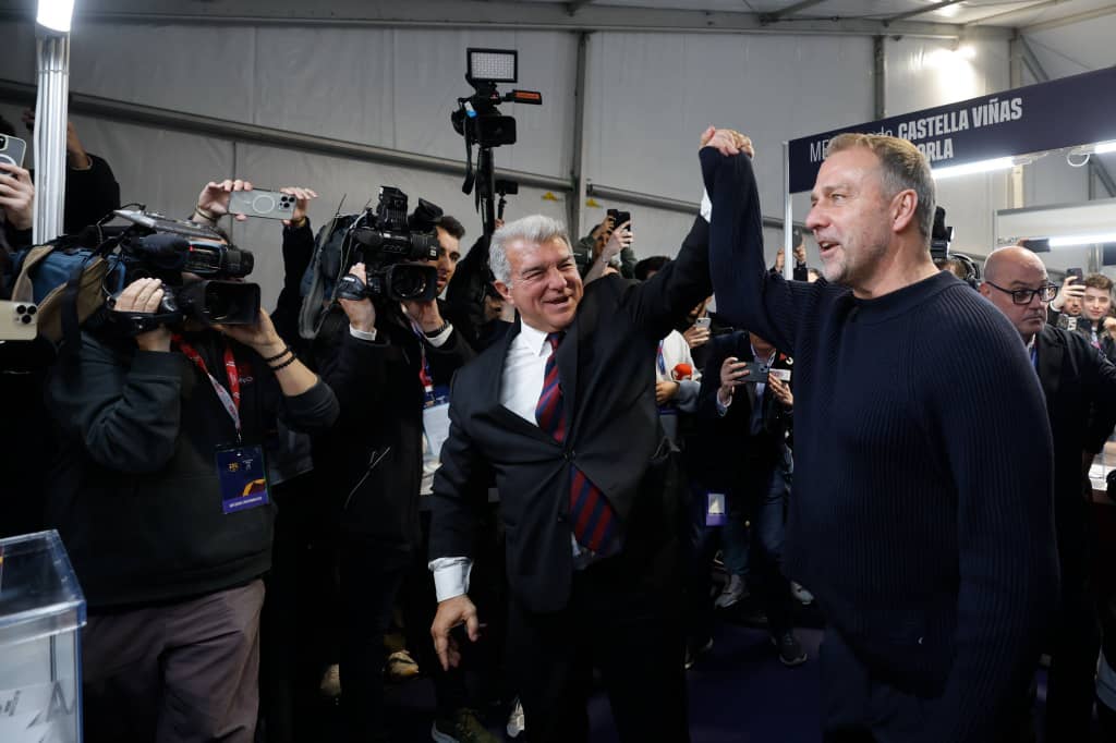 Joan Laporta and Hansi Flick (photo credit: X media)