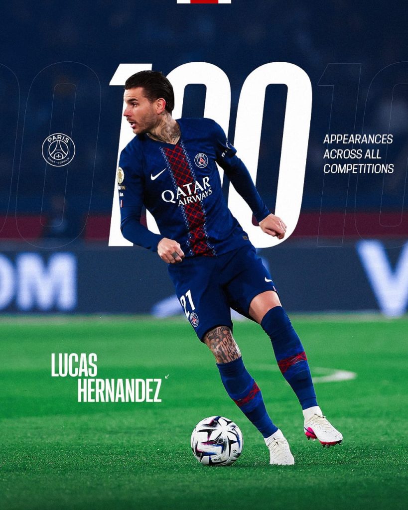 Lucas Hernandez's 100th match with Paris Saint-Germain! (Photo credit: PSG media)