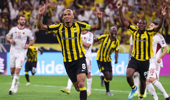 Al ittihad celebrating. (photo credit: arabnews media)