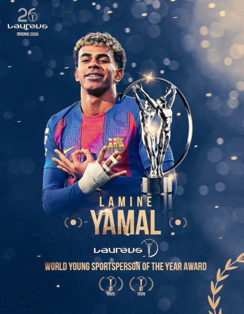 Lamine Yamal wins World Young Sportsperson of the Year Award at Laureus Sport Awards. (Photo credit: Fabrizio Romano via x)