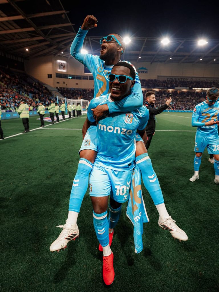 Onyeka Celebrates as Coventry as champions (photo credit: Frank Onyeka media)