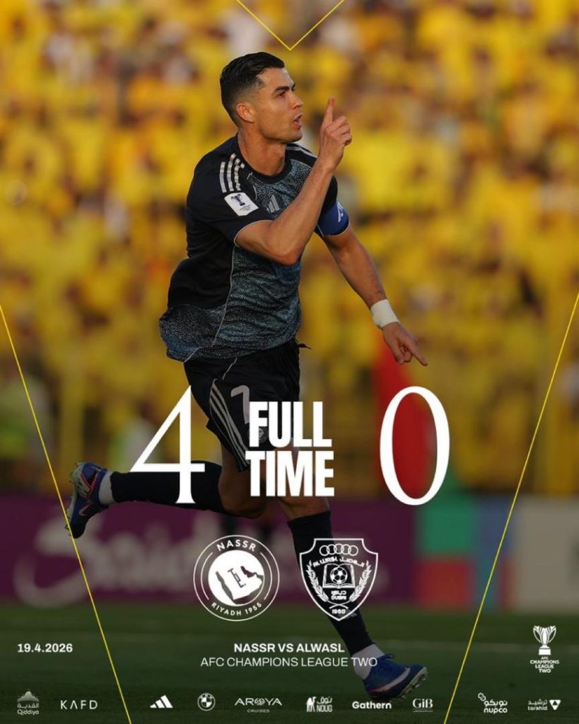 Cristiano Ronaldo scores his 969th career goal as Al-Nassr thrash Al-Wasl 4–0 (photo credit: Alnassr Media)