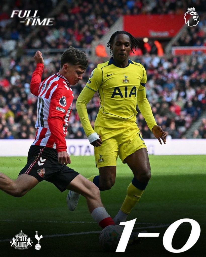 Tottenham lose 1-0 to sunderland (photo credit: Tottenham via x)