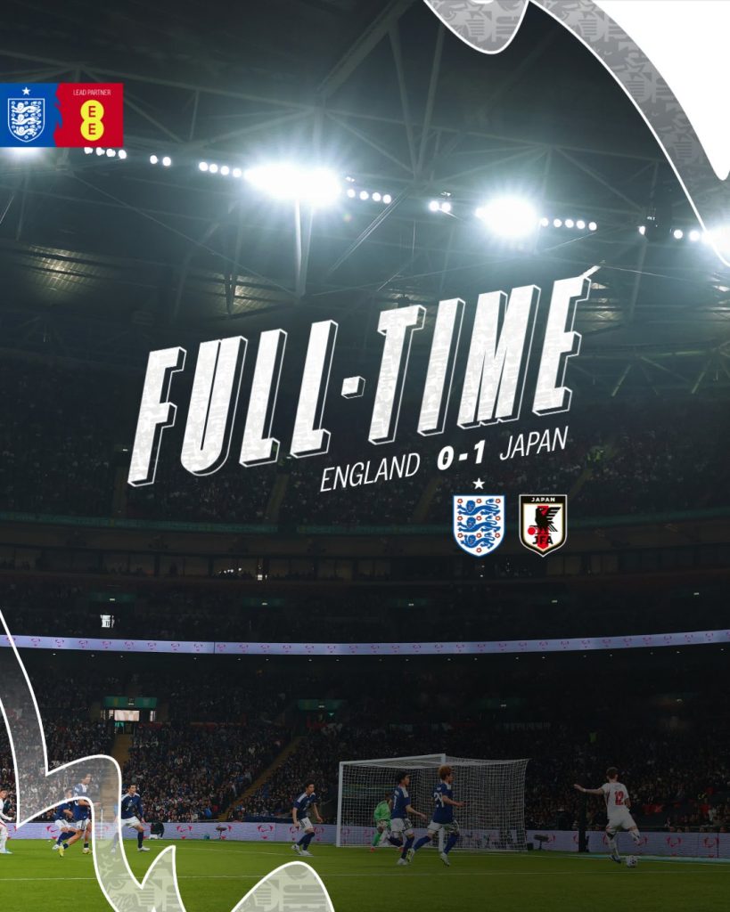 England’s 1–0 loss to Japan on Tuesday, March 31, 2026, in an international friendly - Photo Credit : England