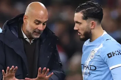 Pep Guardiola and cherki. (photo credit: Goal media)