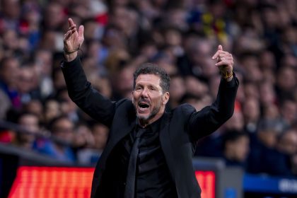 Diego Simeone emotional post-match reaction after Atletico Madrid eliminated Barcelona from the UEFA Champions League quarter-final- Photo credit Fabrizio Romano via X