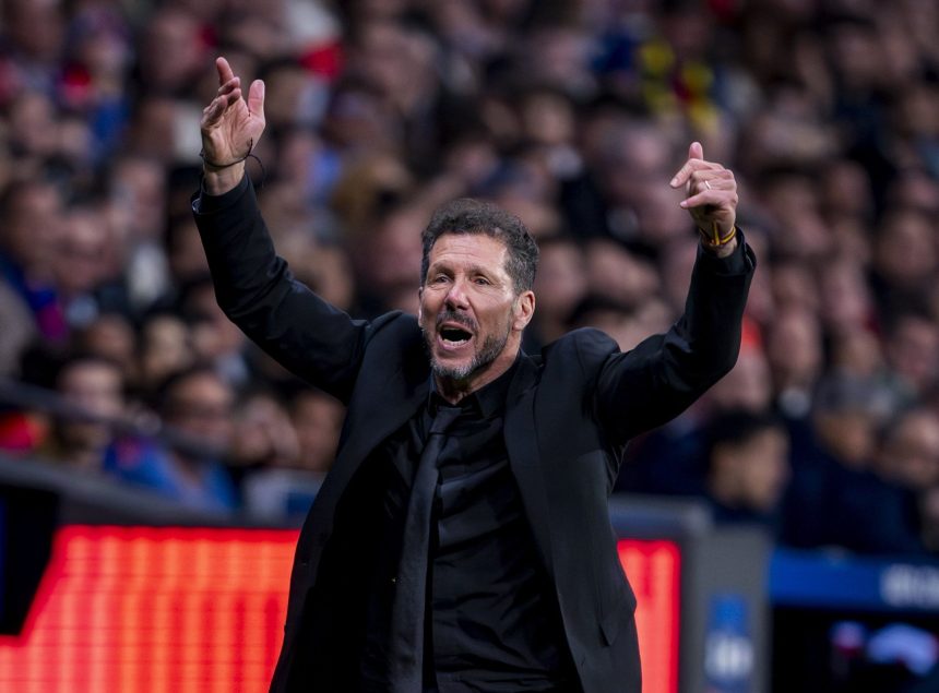Diego Simeone emotional post-match reaction after Atletico Madrid eliminated Barcelona from the UEFA Champions League quarter-final- Photo credit Fabrizio Romano via X