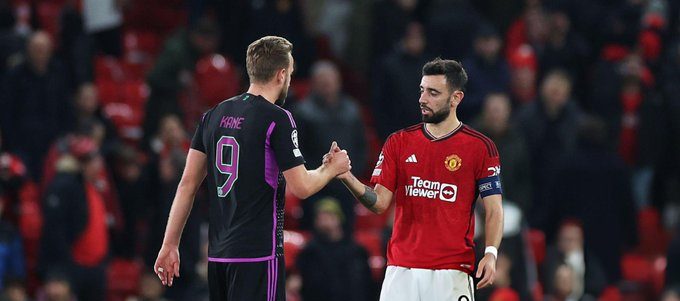 Harry Kane and Bruno fernandes. (photo credit: fabrizio romano via x)