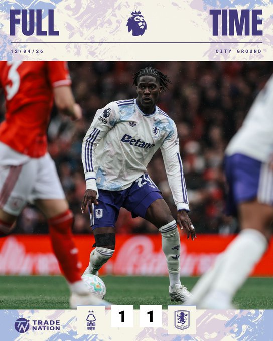 aston villa 1-1 forest. (photo credit: aston villa via x )