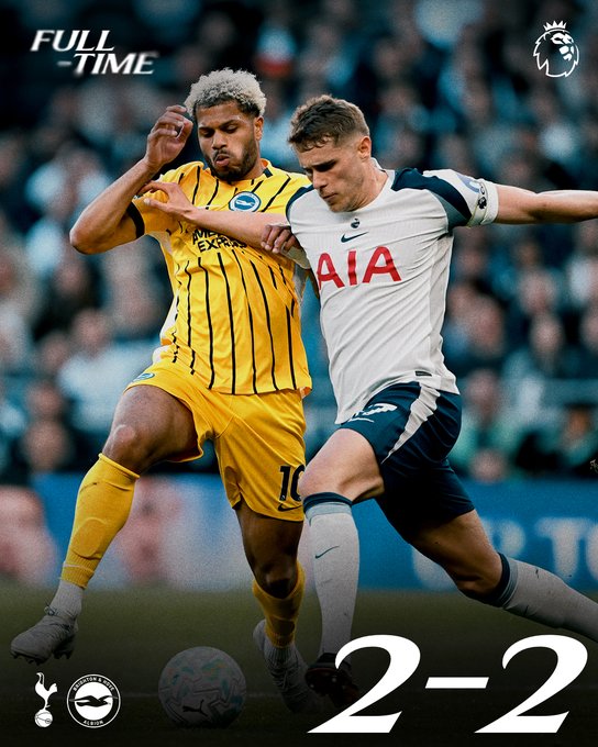 Tottenham 2-2 brighton (photo credit: tottenham via x)