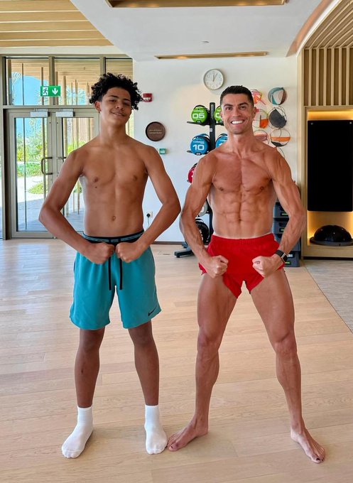 Cristiano Ronaldo and Cristiano jr ( photo credit: fabrizio Romano via x)
