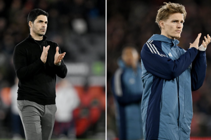 Mikel Arteta and An Arsernal Player - Photo Credit : Arsernal, X