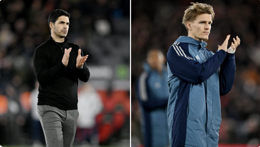 Mikel Arteta and An Arsernal Player - Photo Credit : Arsernal, X