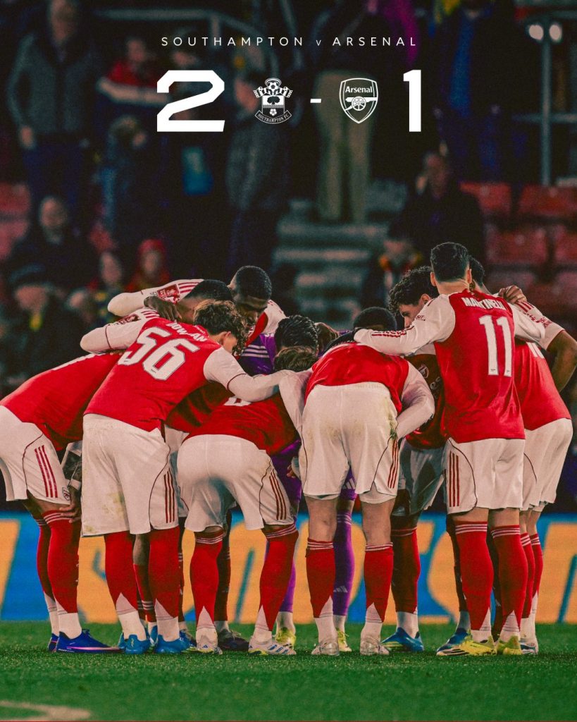 Southampton defeat Arsernal 2-1 in the 2025:26 FA Cup Quater Finals - Photo Credit : Arsernal, X