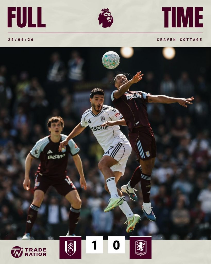 Fulham 1-0 Aston villa.(photo credit: Aston villa via x)
