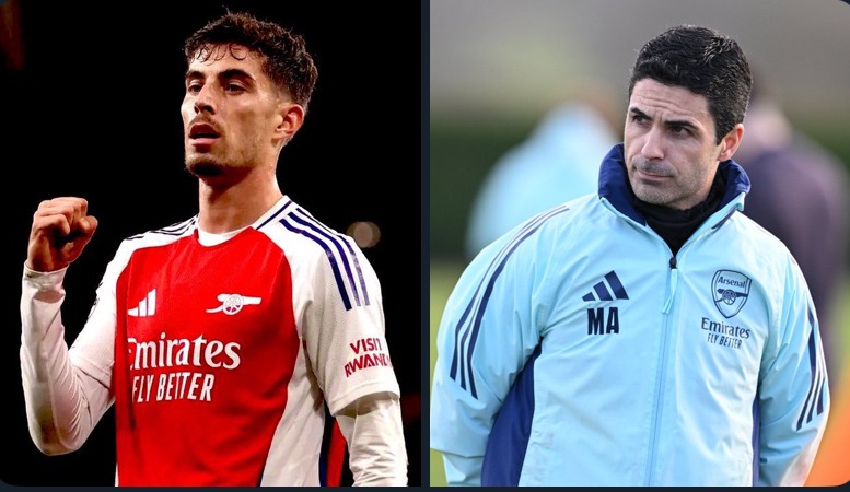 Mikel Arteta and Kai Havertz .(photo credit: fabrizio via x)