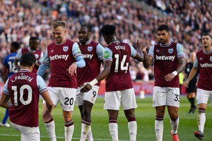 Westham united celebrating a goal. (photo credit: BBC media)