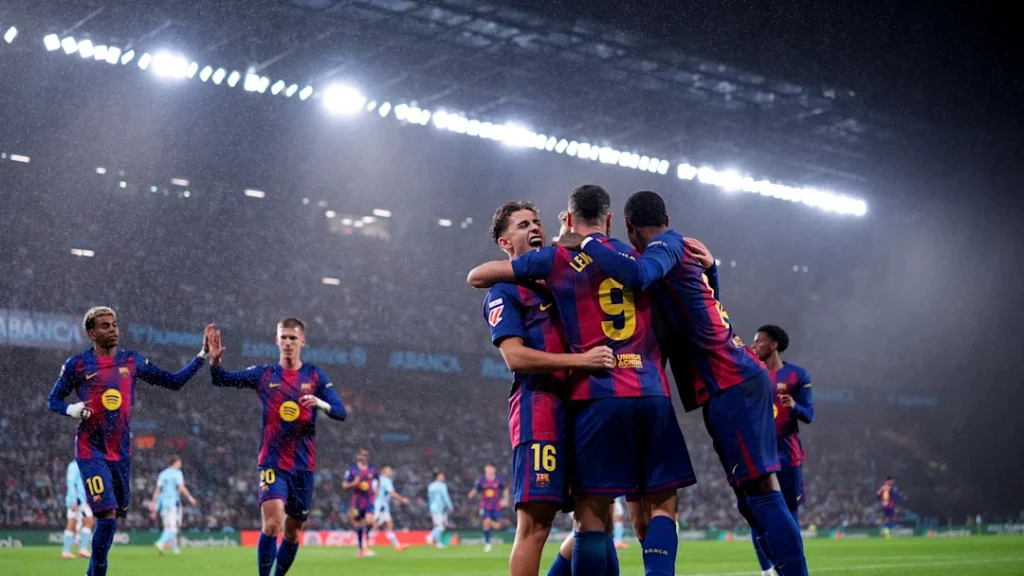 Barcelona players celebrating a goal (Photo credit: everythingbarca media)