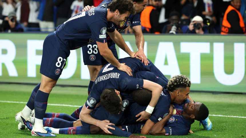 PSG players celebrating a goal (Phot credit: skysports media)